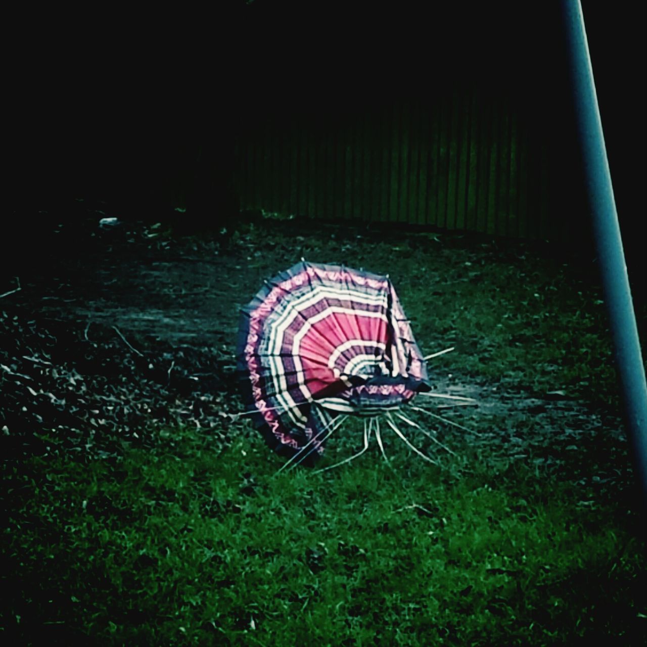 multi colored, high angle view, grass, night, green color, outdoors, colorful, no people, red, illuminated, absence, childhood, park - man made space, pattern, arts culture and entertainment, auto post production filter, circle, field, toy