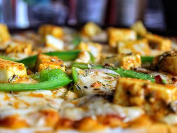 Close-up of pizza on leaf