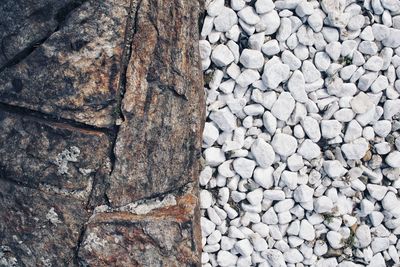 High angle view of stones on rock