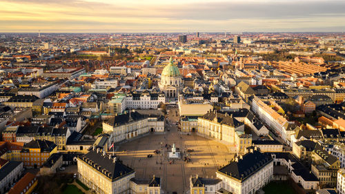 High angle view of buildings in city