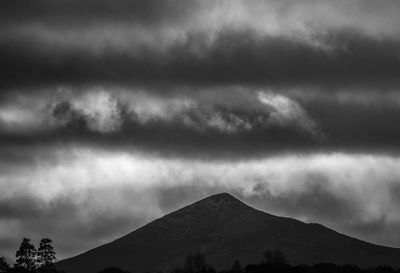Scenic view of mountains against cloudy sky