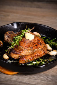 Close-up of food in plate on table