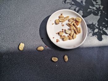 High angle view of food in bowl on table