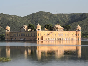 Reflection of buildings in lake