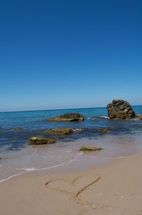 Scenic view of sea against clear blue sky