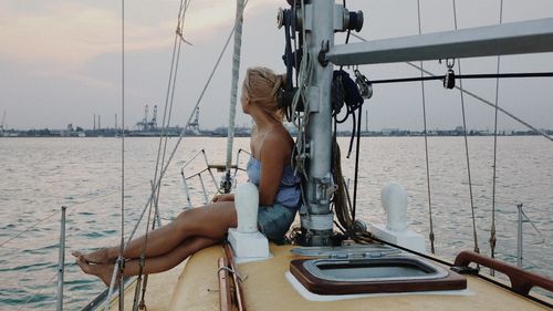 Woman on sailing boat