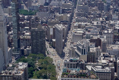 High angle view of buildings in city