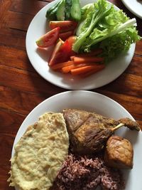 High angle view of food in plate on table