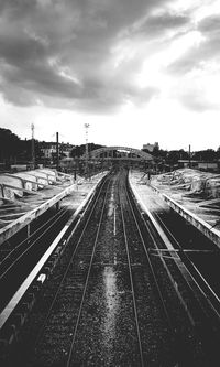 High angle view of railroad track against sky