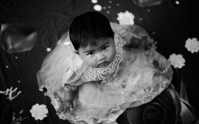 High angle view portrait of cute girl