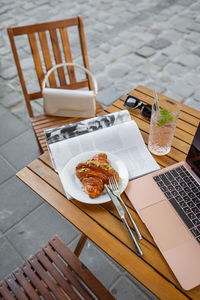 High angle view of food on table