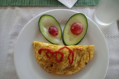 High angle view of breakfast on table