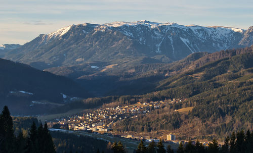 Scenic view of snowcapped mountains against sky