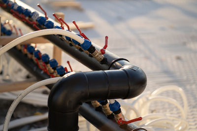 Hoses and pipes equipment for artificial skating rink, maintenance of ice arena or hockey field