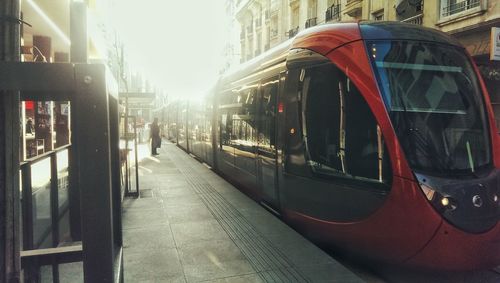 View of train in city