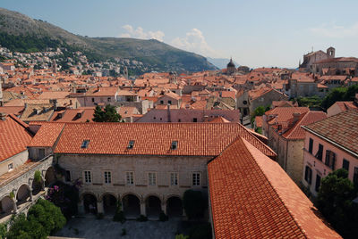 High angle view of townscape against sky