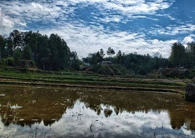 Scenic view of lake against sky