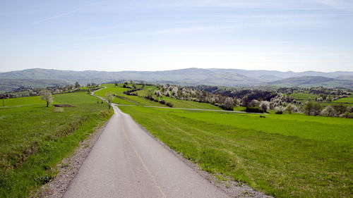 Road amidst field against sky