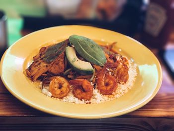 Close-up of meal served in plate