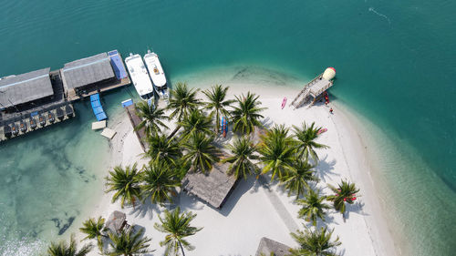 High angle view of white sand beach