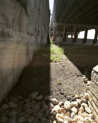 Narrow walkway along walls