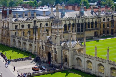 People in front of historical building