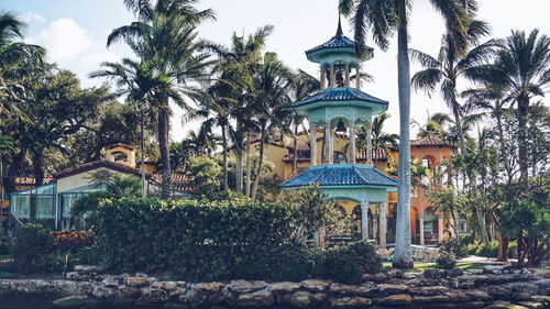 Gazebo by building against sky