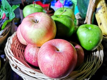 High angle view of apples in basket