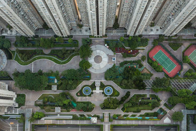 High angle view of buildings in city