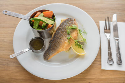 High angle view of breakfast served on table