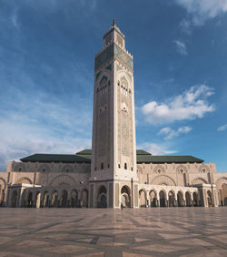 Low angle view of historical hassan 2 mosque building against sky