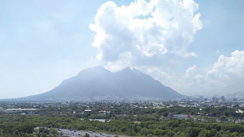 Aerial view of townscape against sky