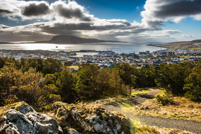 Aerial view to risor city in norway. view of mountain. high quality photo