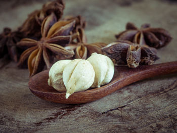 Close-up of dried fruits on table