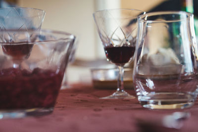 Close-up of wine in glass on table