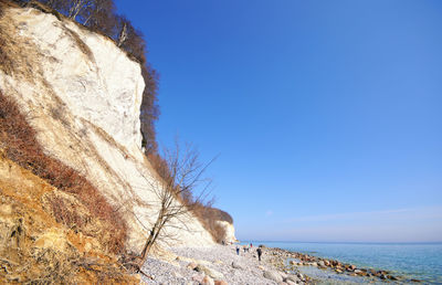 Scenic view of beach and sea against blue sky