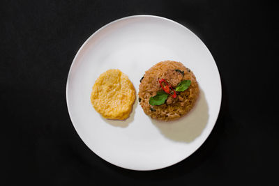 High angle view of food in plate