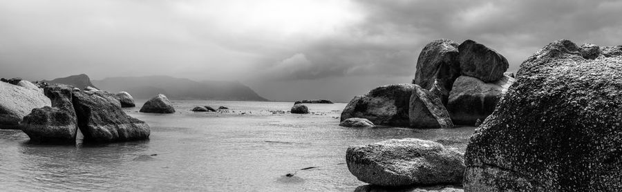 Panoramic shot of calm sea against cloudy sky