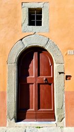 Closed door of building