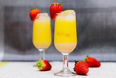 Close-up of strawberries on table