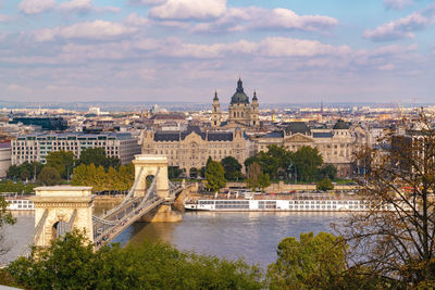 The chain bridge, danube river, four seasons and st stephans basilica