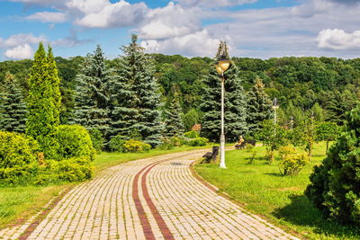Feofaniia park and the cathedral of st. panteleimon in kyiv, ukraine, on a sunny summer day