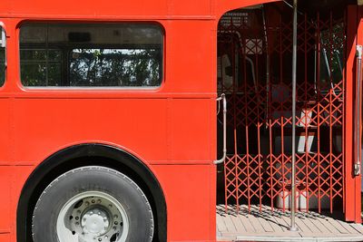 Close-up of red bus