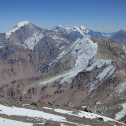 Scenic view of snowcapped mountains against clear sky