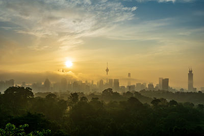 View of buildings against sky during sunset