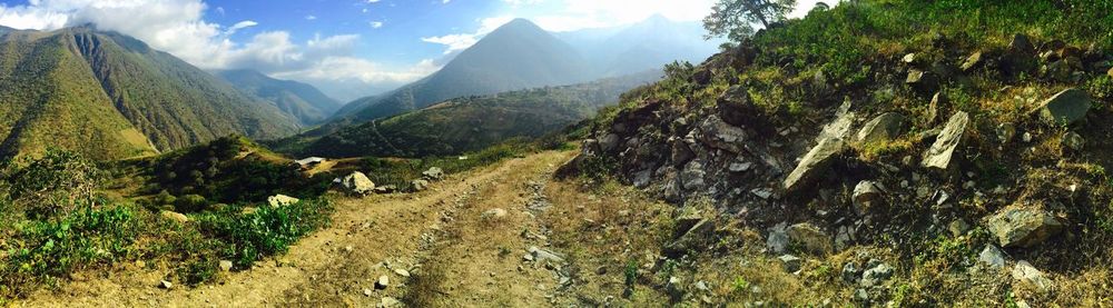 Panoramic view of mountains against sky