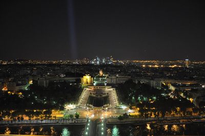 High angle view of illuminated city eifel at night