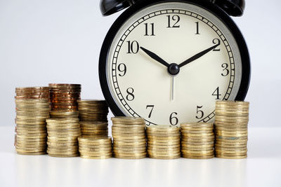 Close-up of coins on table