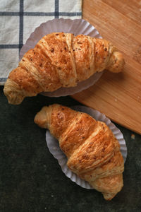 High angle view of bread on plate