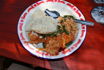 High angle view of meal served in plate